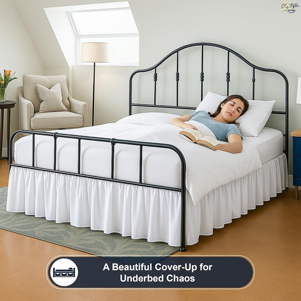Ruffled Bed Skirt Queen Size with Split Corner, Brushed Microfiber Hotel Quality White Dust Ruffle, 15 Inch Drop
