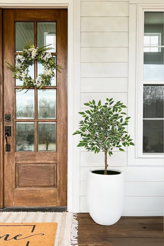 3Ft Ficus Tree Artificial Plants Indoor with Realistic Trunk, Tall Fake Potted Tree Faux Floor Plant, Artificial Tree