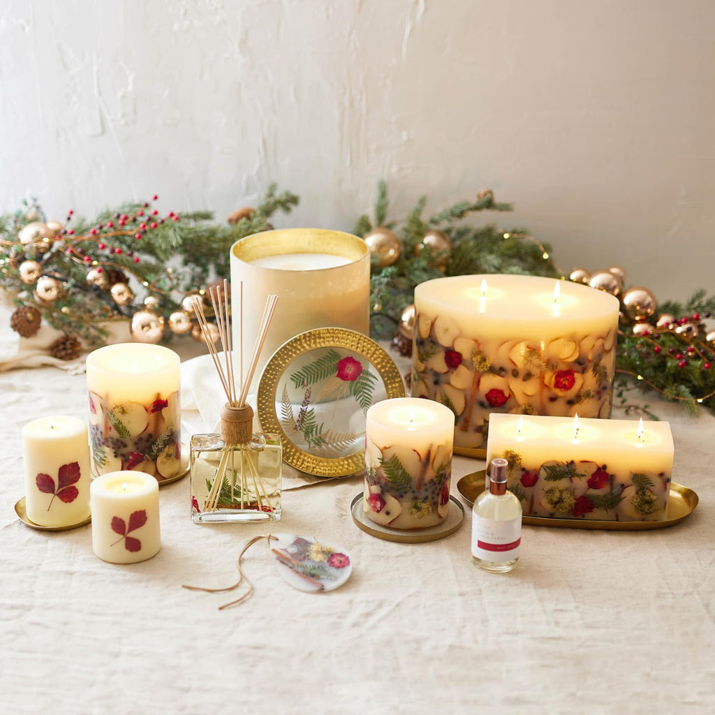 Large Round Botanical Candle - Spicy Apple 6.5" Burn Time 200 Hours Notes of Cardamom, Cinnamon, Clove, Long Lasting