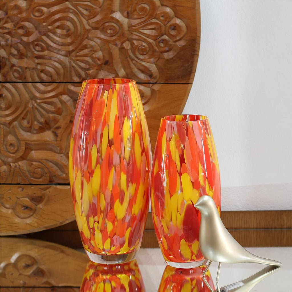 Murano Style Art Glass Vase Hand Blown Orange Confetti Effect Home Decor | Hand Blown Glass Vase, Decorative Table