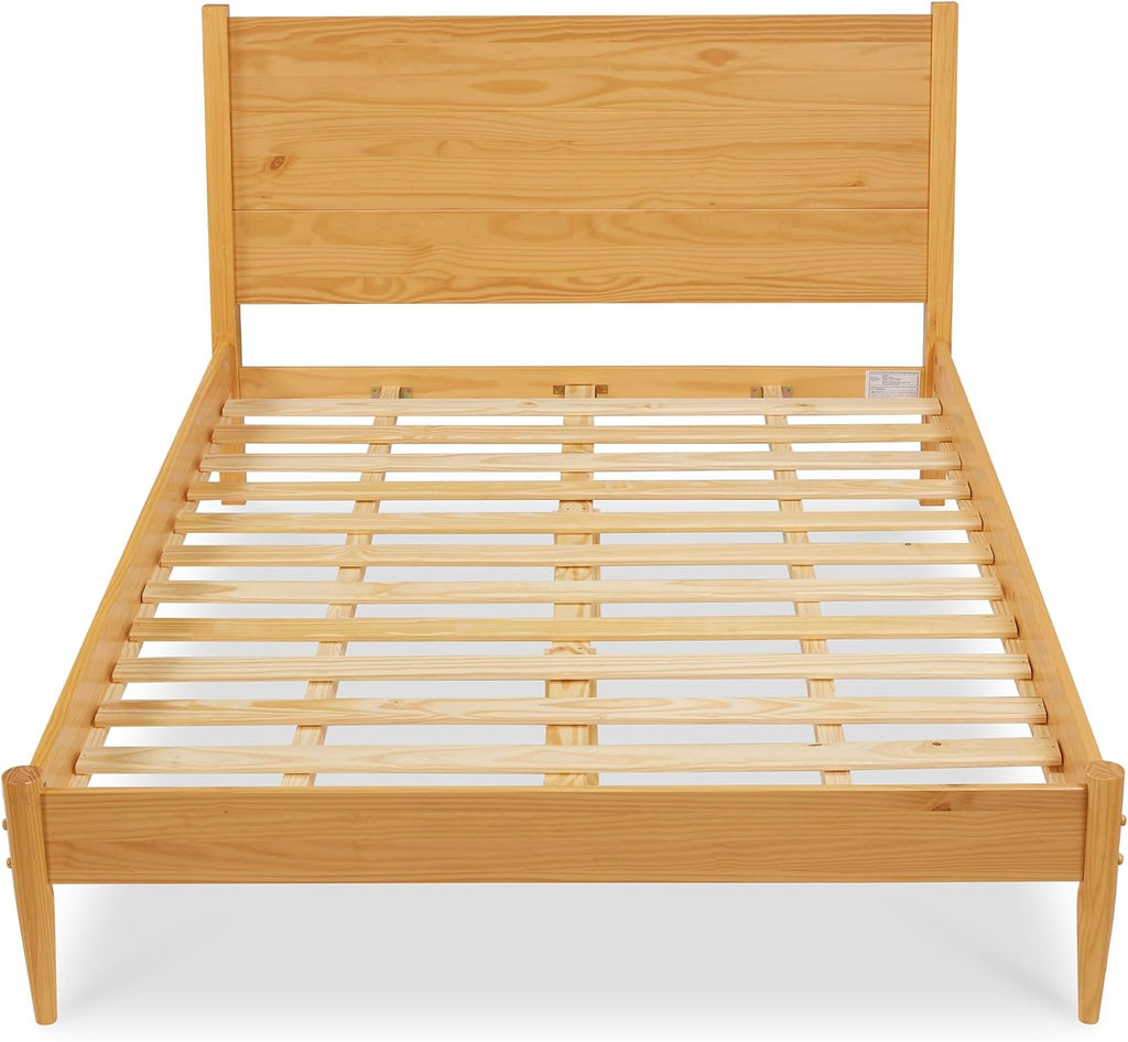 Mid Century Solid Wood Platform Bed Queen Size ‐ Scandinavian Oak Finish
