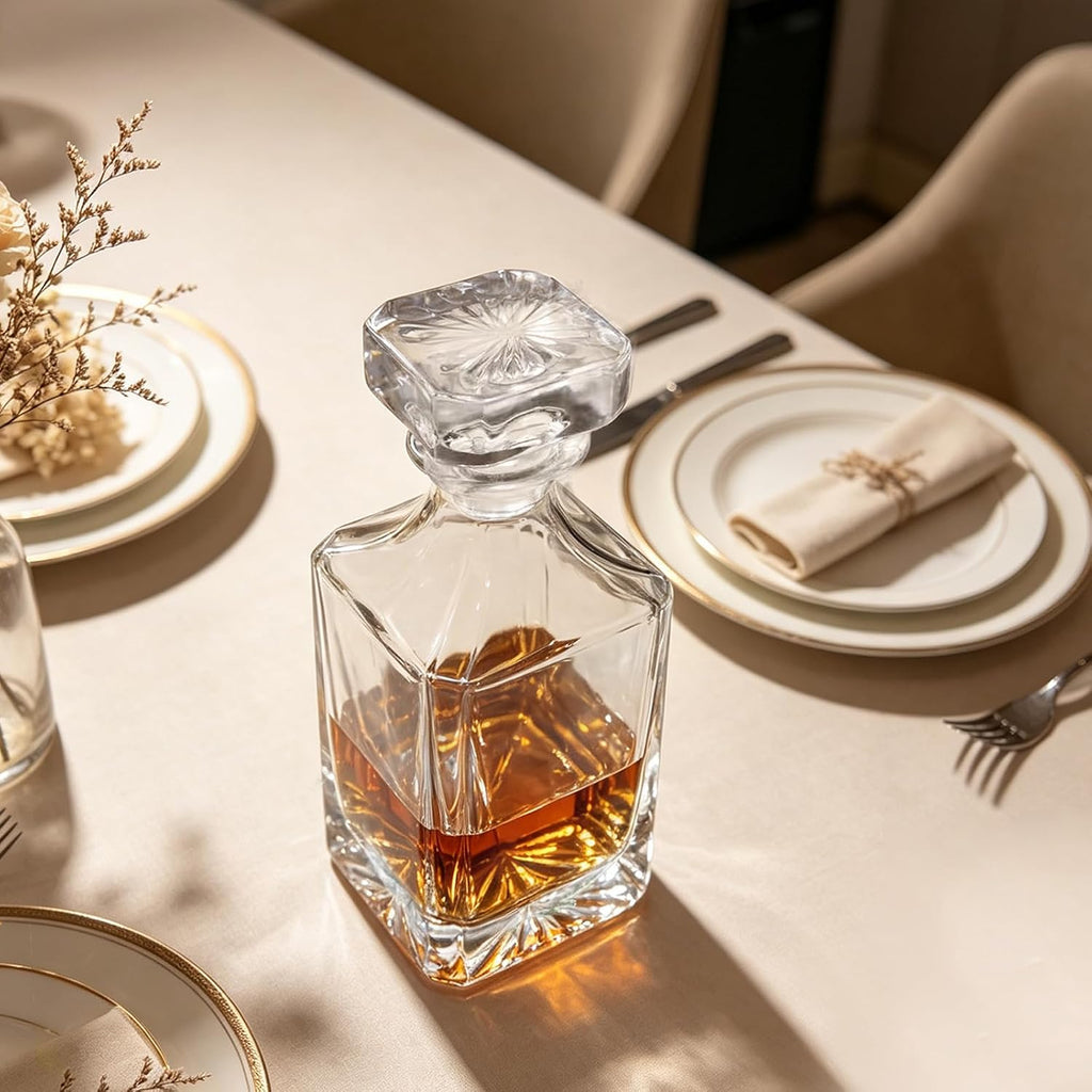 Whiskey Decanter With Glass Stopper Blank Square Whiskey Decanter for Laser Engraving 25 oz - Set of 4