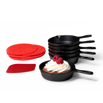 Mini Cast Iron Skillet Set of 6, Cookie Skillets, Pre-Seasoned 4 In