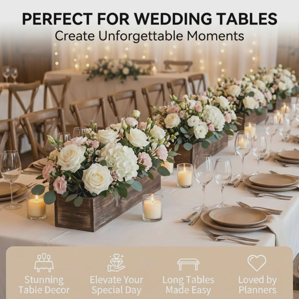 4 Set Wood Boxes for Centerpieces 16x4 Inch Rectangle Wooden Planter Box Rustic Wooden Planters with Removable