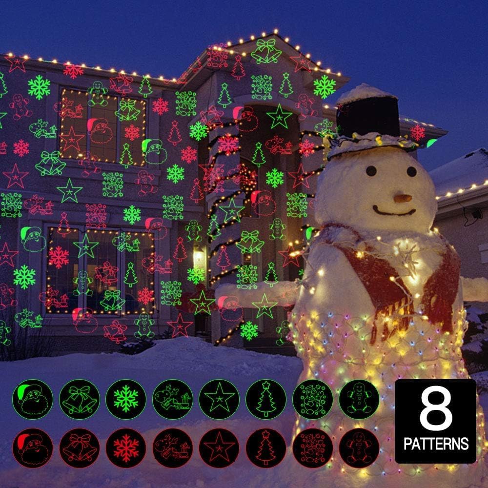 Christmas Projector Lights Outdoor Holiday Laser Lights Landscape Spotlight Red and Green with 360 Accessibility