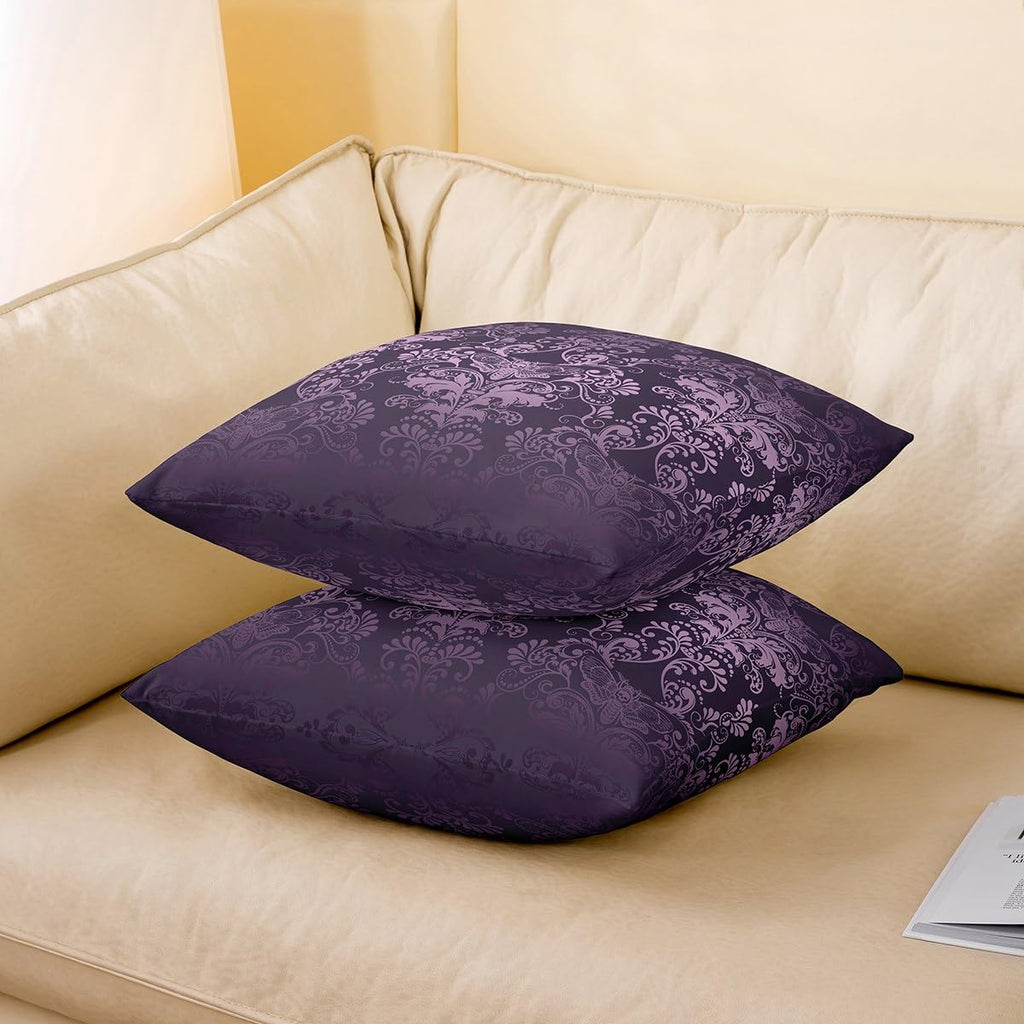 Set of 2 Purple Black Damask Pillow Covers 24x24 Inch Vintage Floral Throw Pillow Covers Antique Victorian Baroque