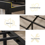 Twin Bed Frame with Headboard Metal Platform Bed Twin with USB Charging Station and LED Lights, No Box Spring Needed