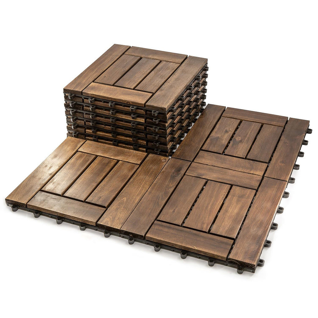 Acacia Wood Deck Tiles 12x12 Inch Interlocking Outdoor Flooring for Patio Balcony Garden Natural Wood Patio Tiles with