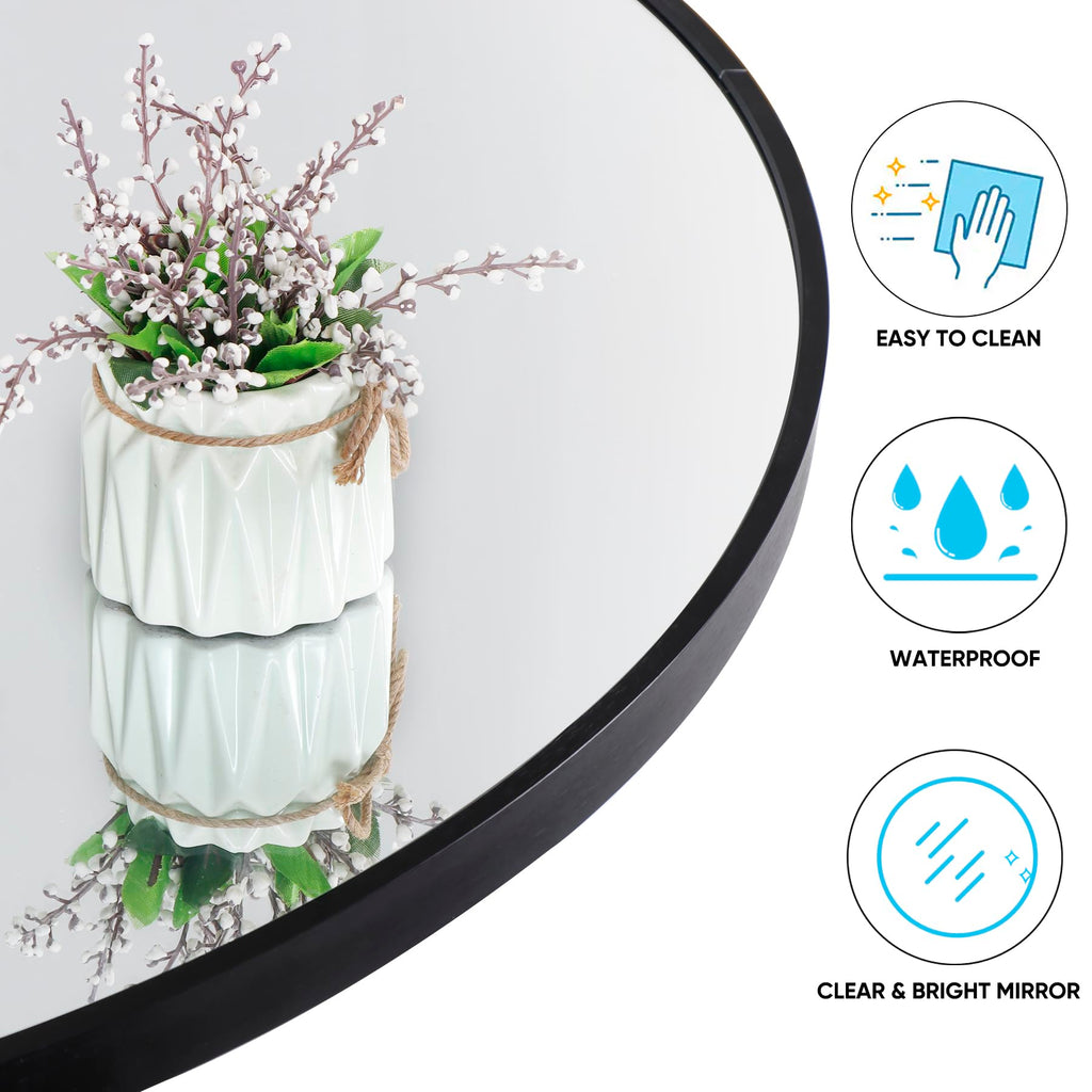 Black Round Mirror, 36 Inch Bathroom Vanity Wall Decor Circular Mirror with Metal Frame s, Entryways, Living Room
