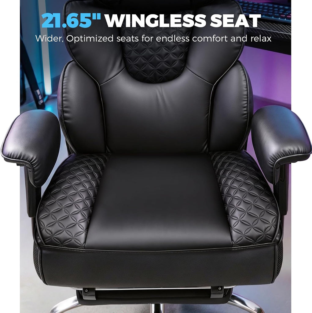 Big and Tall Gaming Chair Ergonomic Heavy Duty Office Chair Racing Seat with Adjustable Lumbar Pillow Footrest 150°