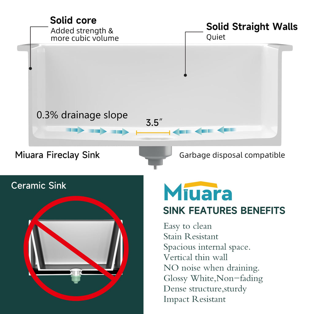 27 x 19 Inch Undermount or Drop In Fireclay Kitchen Sink White
