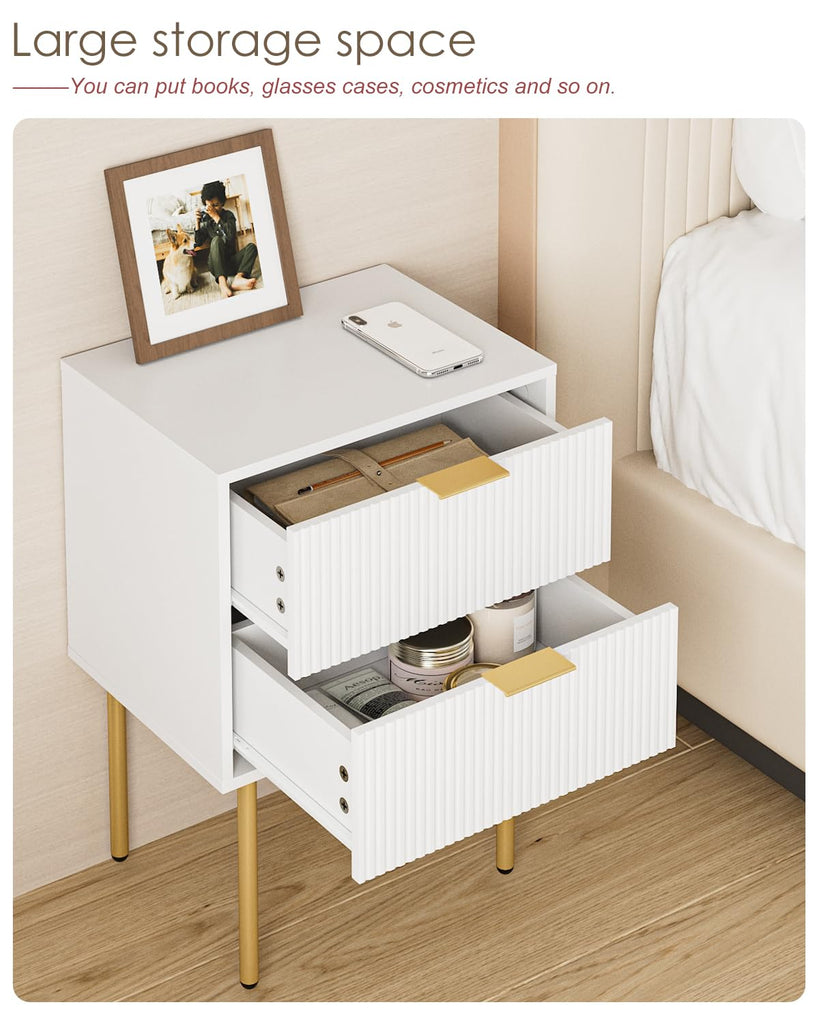 Nightstand, Morden Bedside Table with Gold Frame, Small White Night Stand, End Table, Bedside Furniture, Side Table with