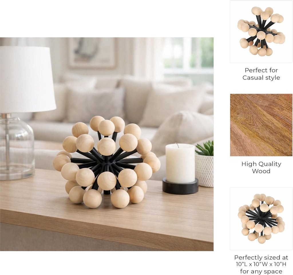 Orb Decorative Ball for Bowls with Wooden Knobs - Metal & Fir Wood, Casual Bowl Filler Decor, Centerpiece Filler