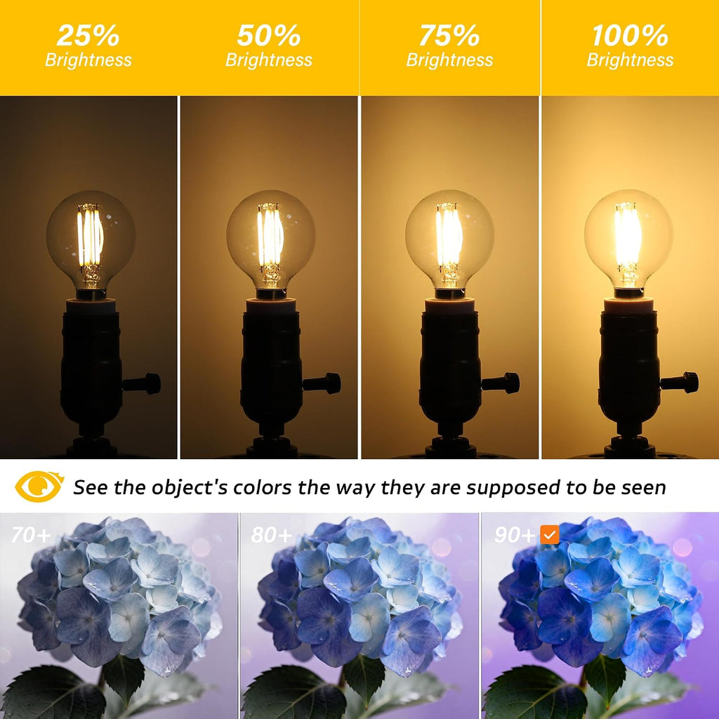 Dimmable Globe G16.5 E12 LED Bulb 60W,Type G Bulb 6W,2700K 600LM