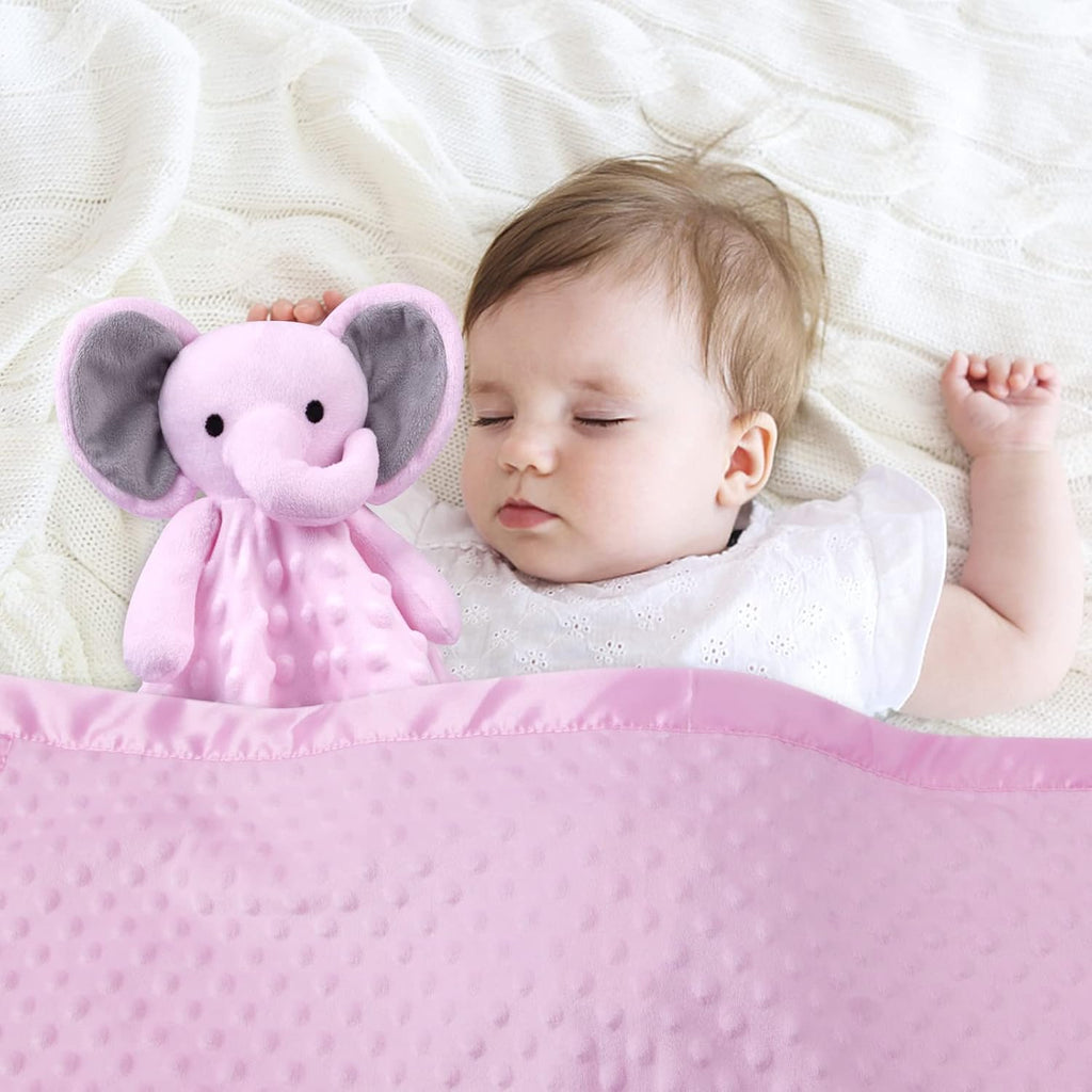 Baby Blanket with Pink Elephant Security Blanket Newborn Girl Gifts Set