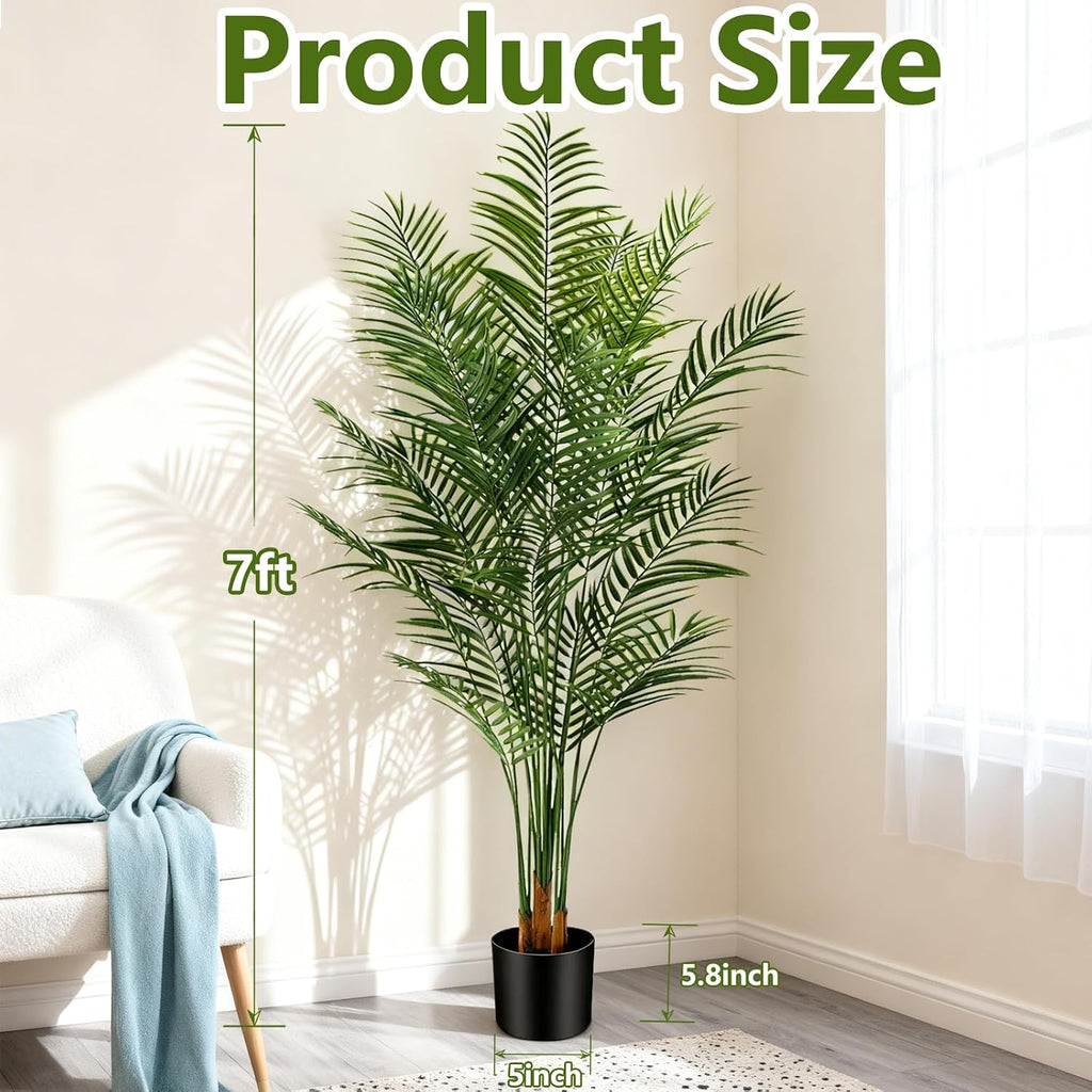 7ft Artificial Palm Tree Outdoor, Large Fake Tropical Areca Palm with 18 Trunks, Tall Faux Floor Plants for Indoor