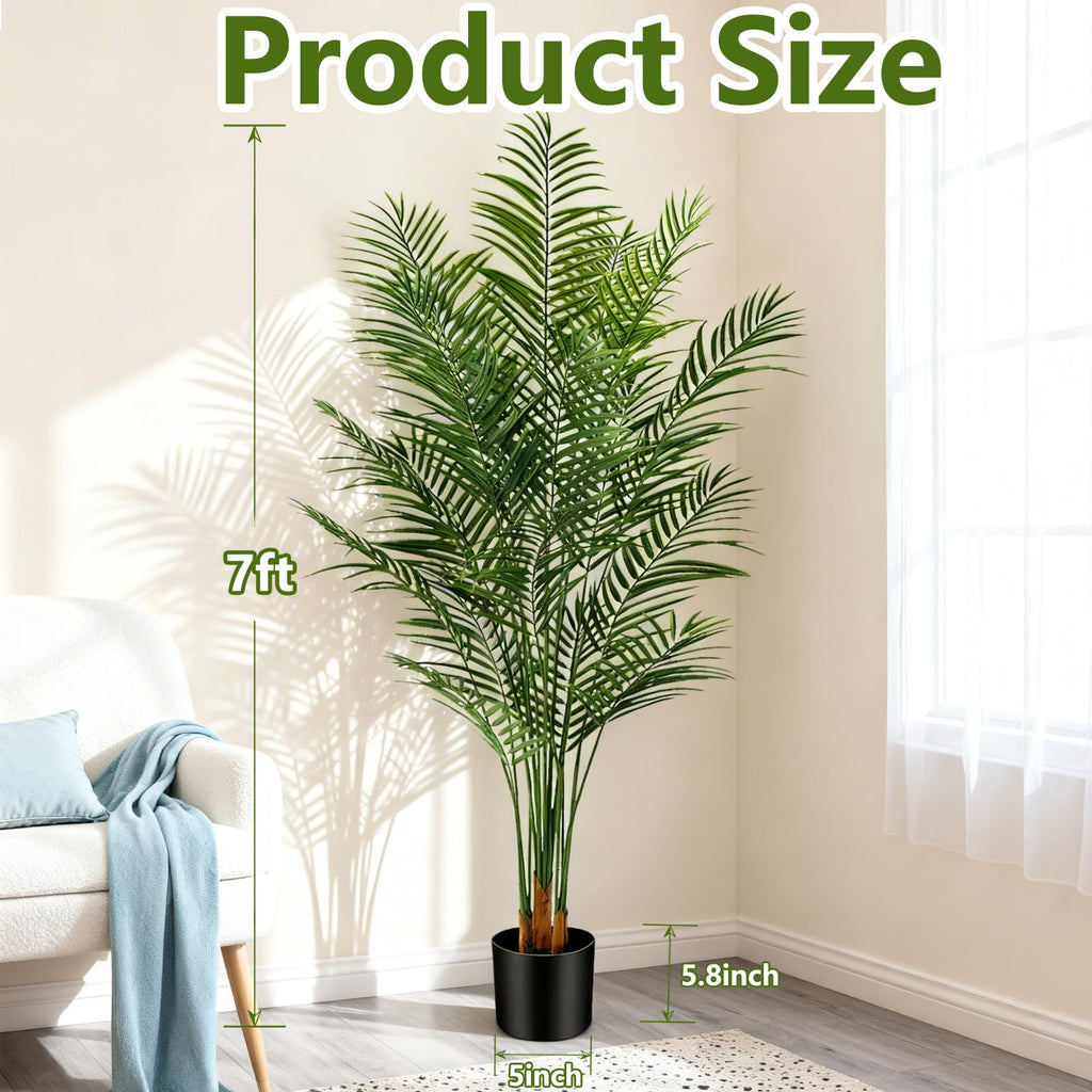Artificial Areca Palm Plant 7Ft Fake Tropical Palm Tree Perfect Faux Dypsis Lutescens Plants in Pot for Indoor