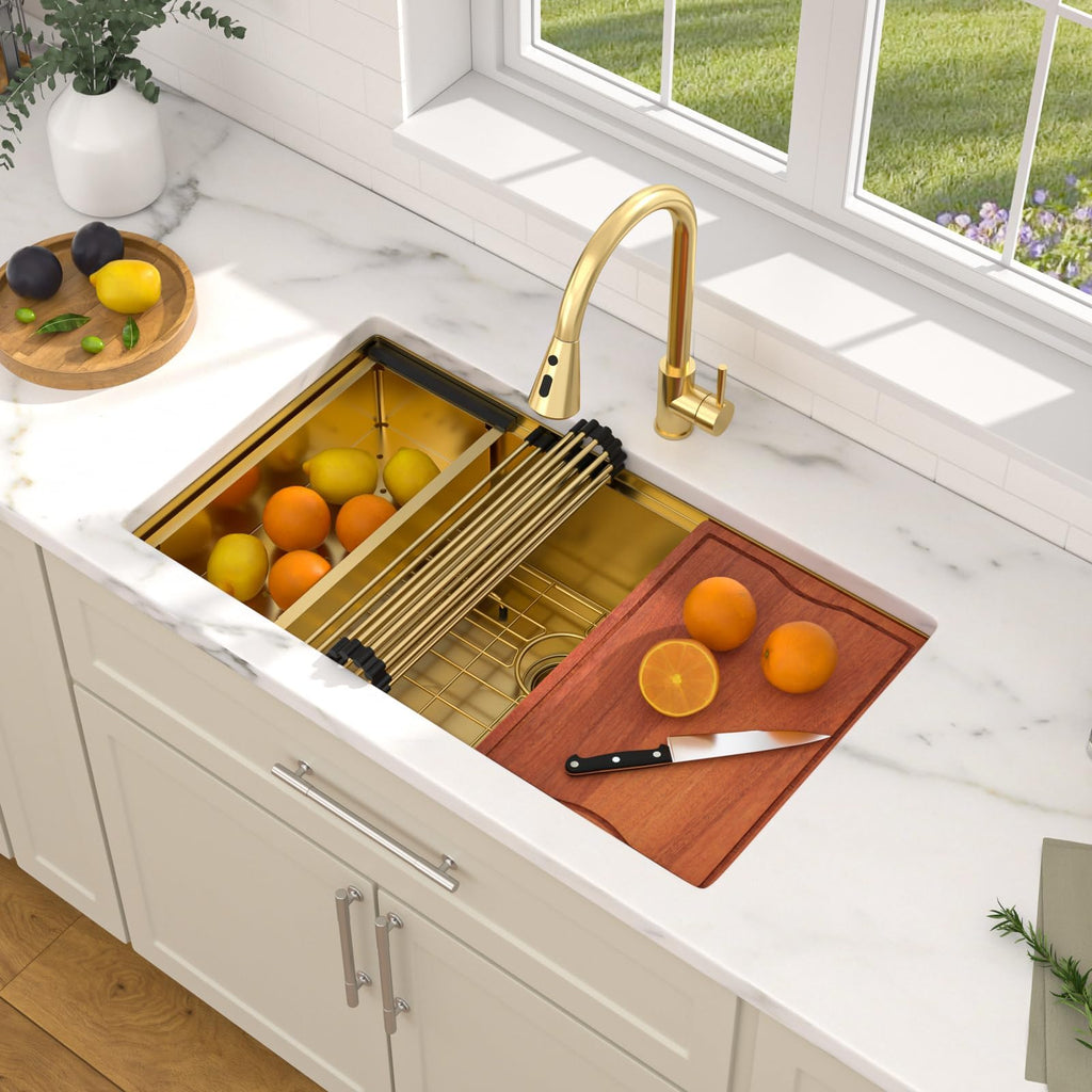 36"x19" Gold Undermount Kitchen Sink Workstation