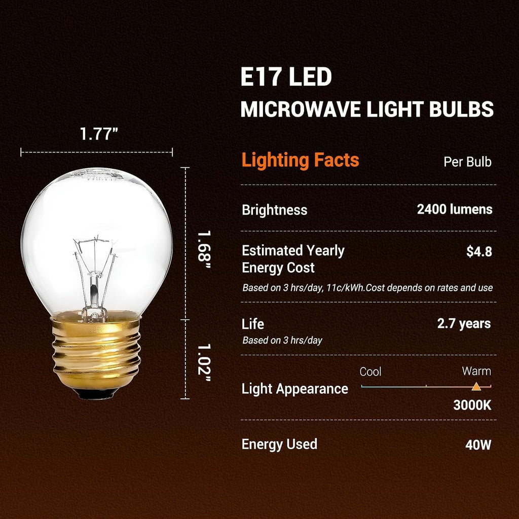 40W Oven Light Bulbs, A15 E26/E27 Base, Fits W hirlpool, G E, M aytag, Ken-M ore, F rigidaire Ovens, Microwaves