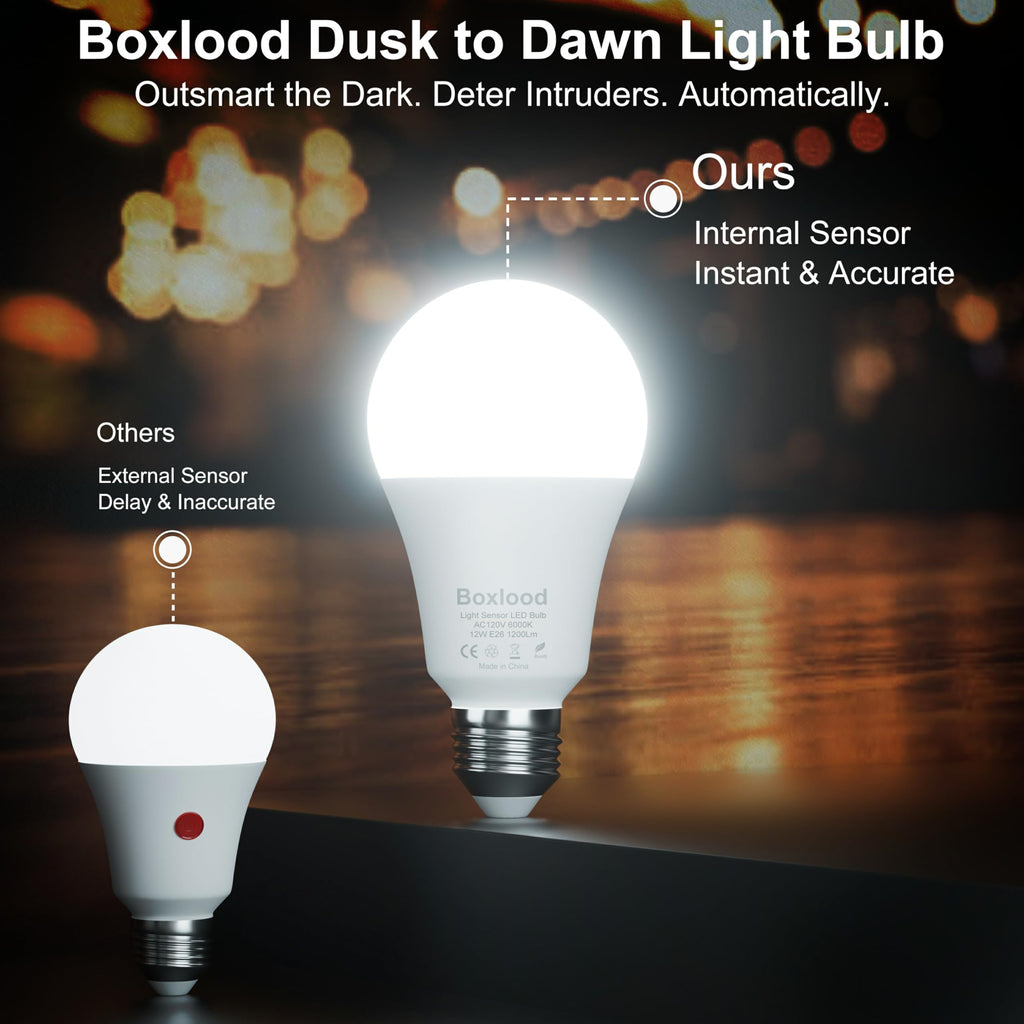 Dusk to Dawn LED Outdoor Light Bulb, 12W Supper Bright A19 Dusk to Dawn Light Bulbs, Auto on/Off Photocell Automatic