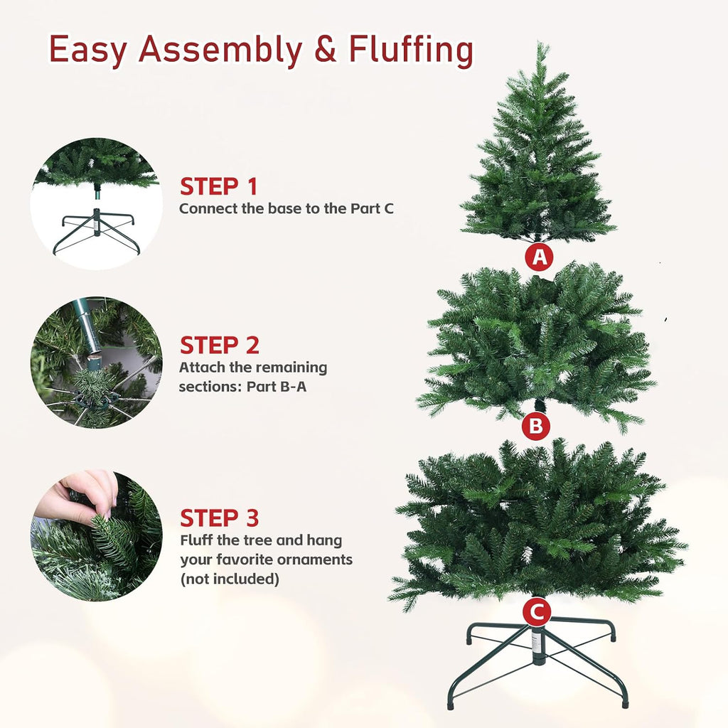7.5ft Skinny Christmas Tree for Small Spaces, Unlit Slim Artificial Xmas Tree with Real Touch PE/PVC Needles, Easy