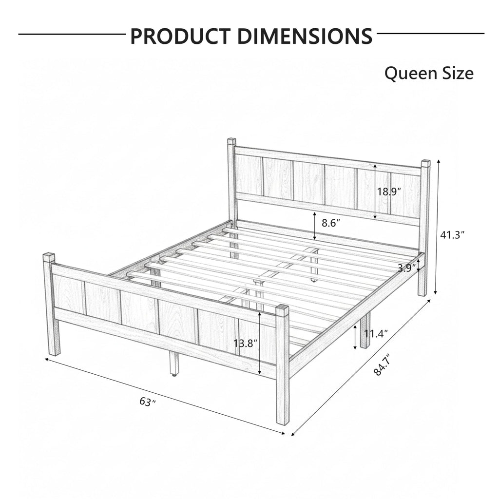Platform Bed Frame with Headboard & Footboard, Modern Farmhouse Wood Grain Flat Panel Bed for Adults