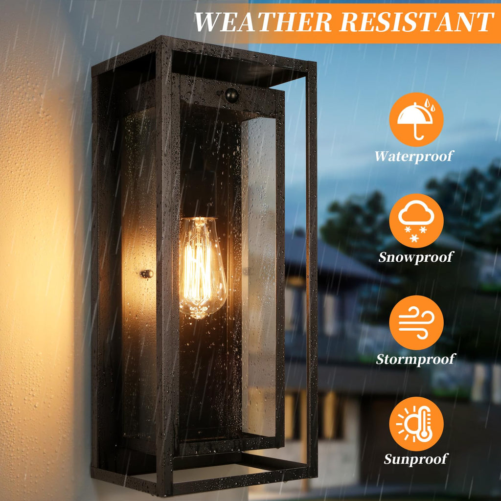 19" Motion Sensor Outdoor Wall Lights, 2 Pack Large Dusk to Dawn Outdoor Lights, 2 Lighting Modes Waterproof