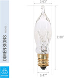 12 Pack) 7.5CFC/15/3 7.5W 120 Volt, Flame Candelabra Tip Chandelier Bulb, Clear CA5 Incandescent, Petite Decorative