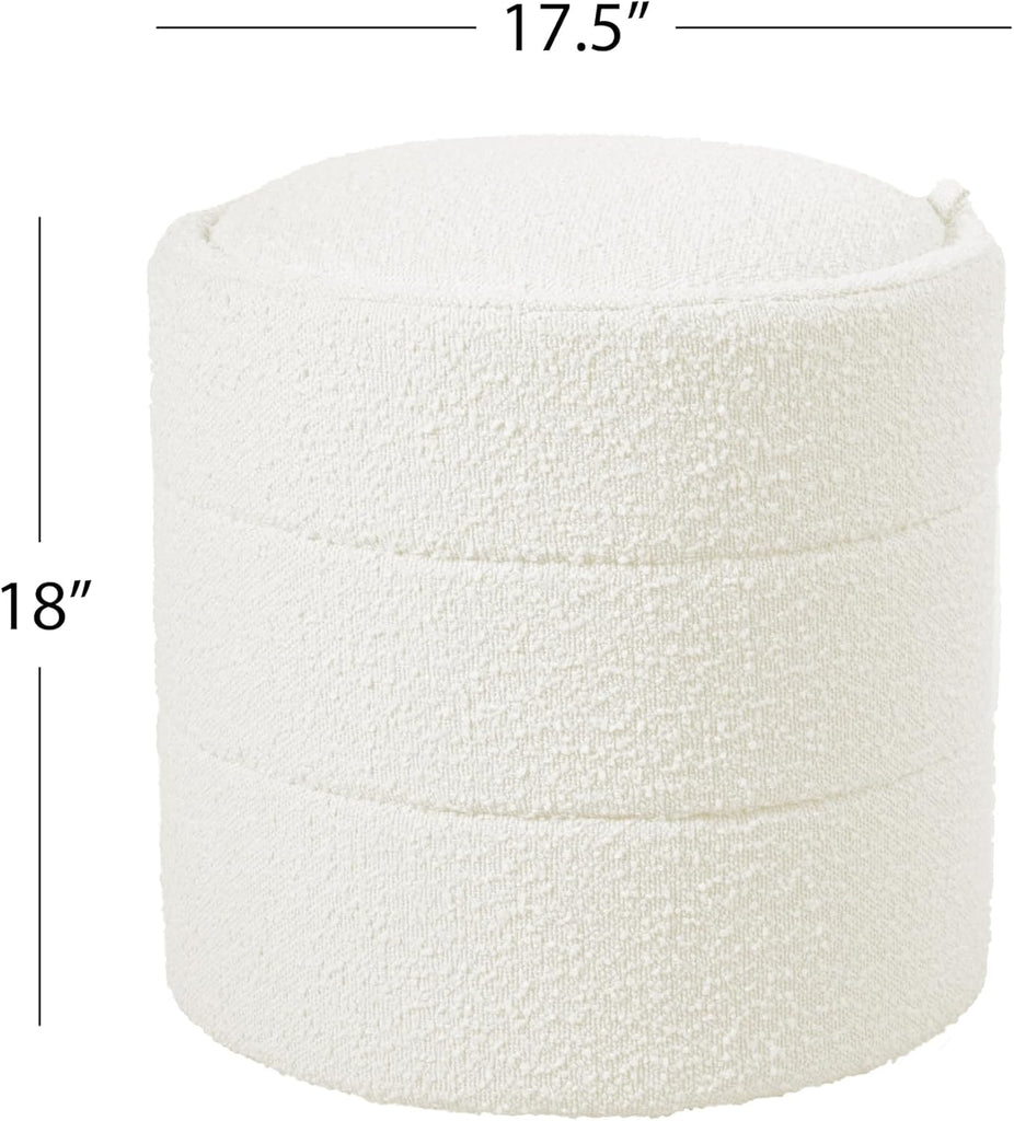 18" Storage Round Ottoman - Cream Boucle