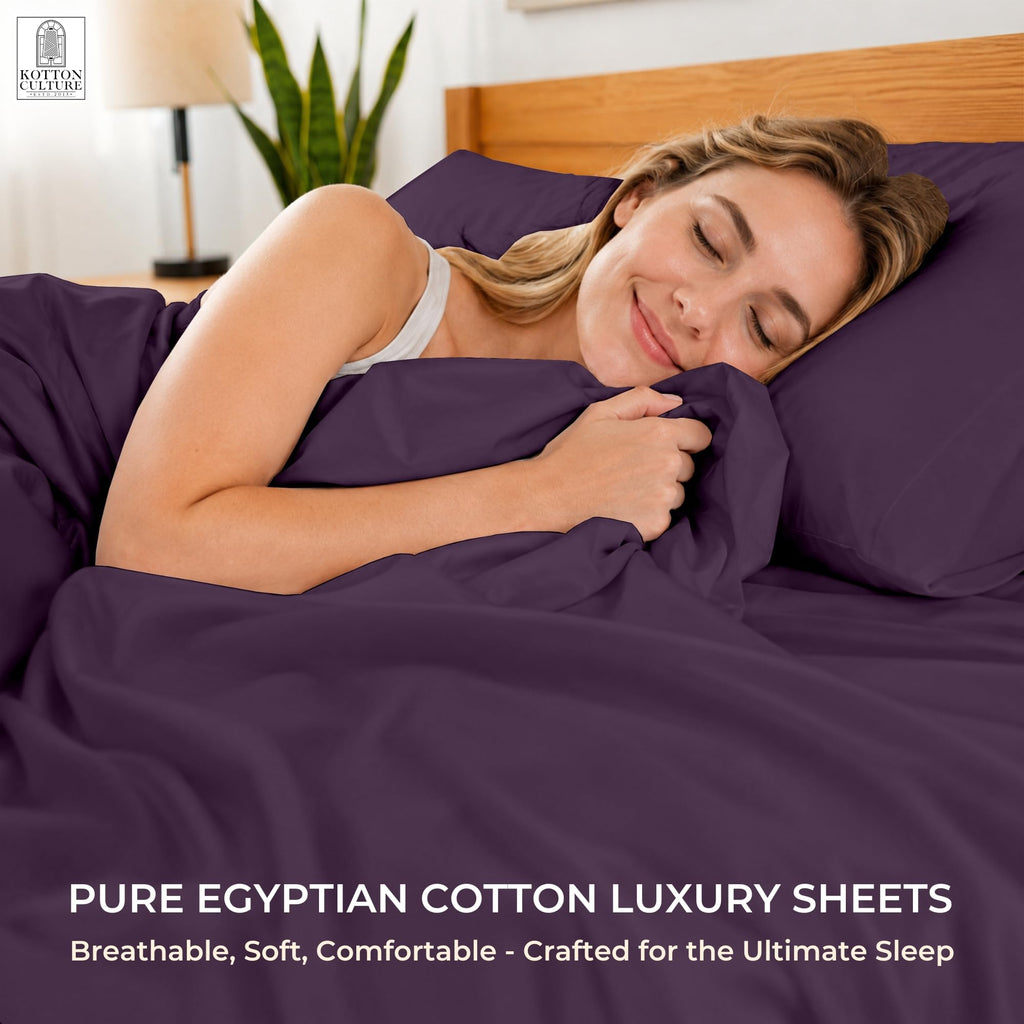 Bed Sheets 4 Piece 100% Egyptian Cotton 600 Thread Count Soft Crisp Cooling Cotton Luxury Hotel Sheets Thick with 16"