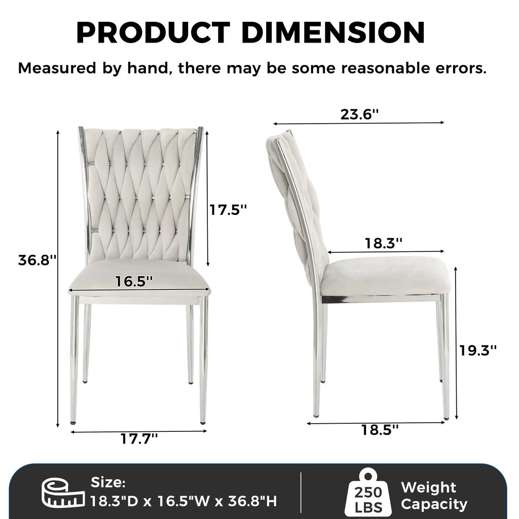 Light Grey Velvet Dining Chairs Set of 4, Modern Upholstered Kitchen Chairs