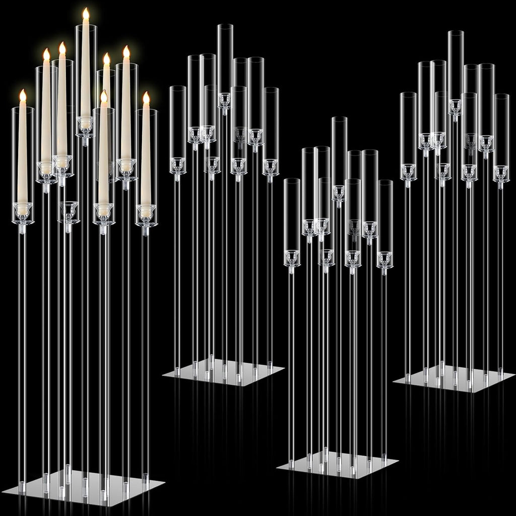Tessco 4 Set 9 Arm Acrylic Candelabra Candle Holder 42.5'' Clear Candelabra Centerpieces, Candlesticks Holder with