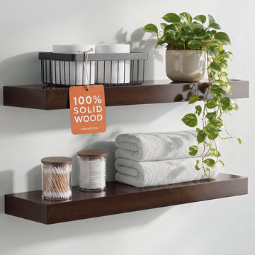 24 Inch Floating Shelves, High-End Solid Pine Wood, Set of 2