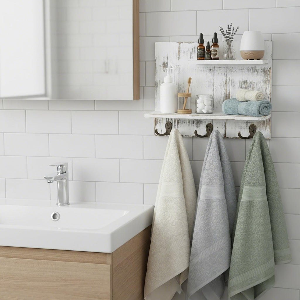 2 Tier Wall Mounted Shabby White Washed Solid Wood Bathroom Storage Shelves, Decorative Entryway Floating Shelf Rack