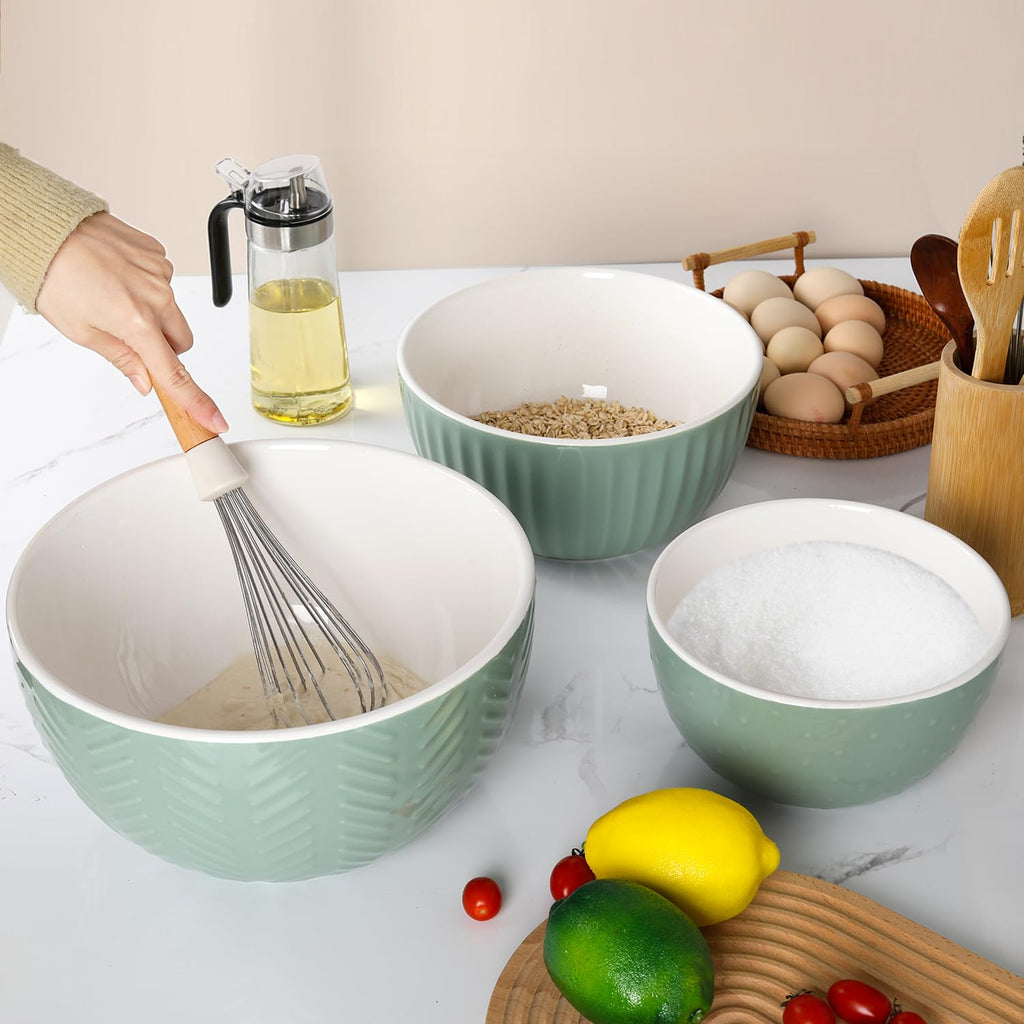 Ceramic Nesting Mixing Bowls, Set of 3 Avocado Green