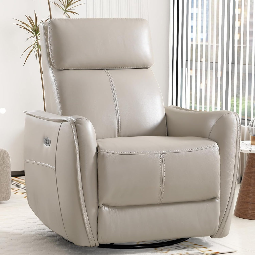 Power Swivel Rocker Recliner Chair with USB Port, Wide Seat, Head & Lumbar Support, Upholstered Glider Chair , Silver