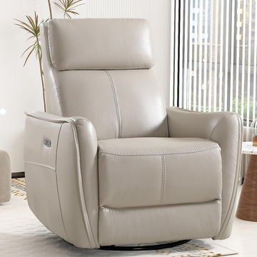 Power Swivel Rocker Recliner Chair with USB Port, Wide Seat, Head & Lumbar Support, Upholstered Glider Chair , Silver