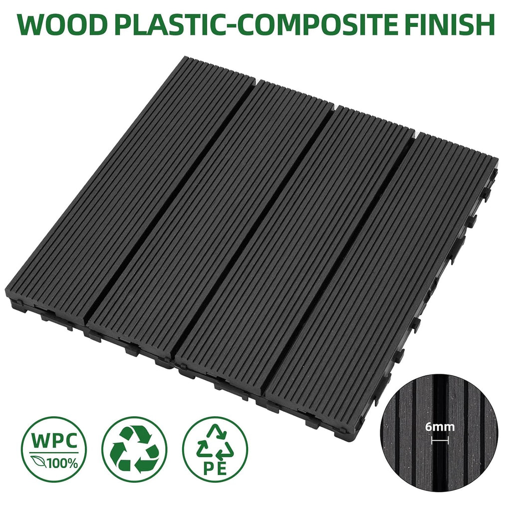 9 PCS Heavy-Duty & Recyclable Wood-Plastic Interlocking Deck Tiles 11.8" x 11.8"- Outdoor and Indoor for Patio