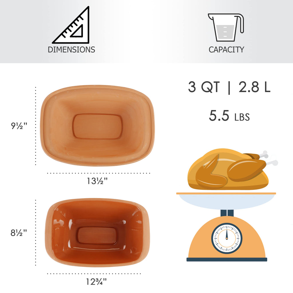 Eurita Clay Roaster, 3 Quart, Non-Stick Earthenware, Toxin-Free, Healthy Clay Pot Cooking, Versatile Cooking Dutch