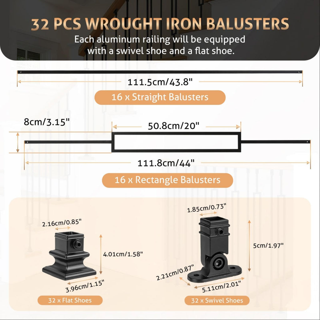 Balusters for Staircase Interior 32 Pack 44" x1/2" Wrought Iron