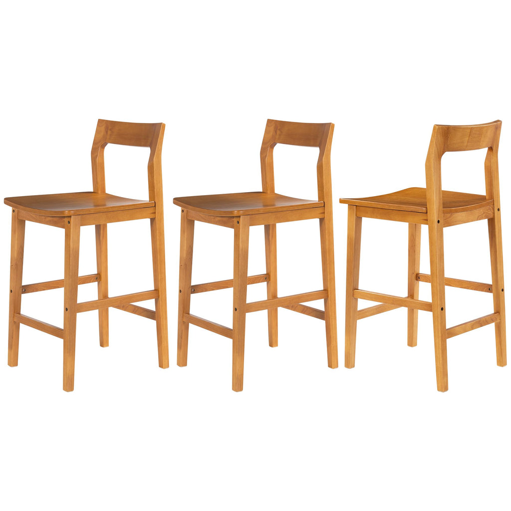 Counter Height Stools Set of 3, Farmhouse 25" Bar Stools with Solid Wood Legs & Back, Mid Century Modern Barstools