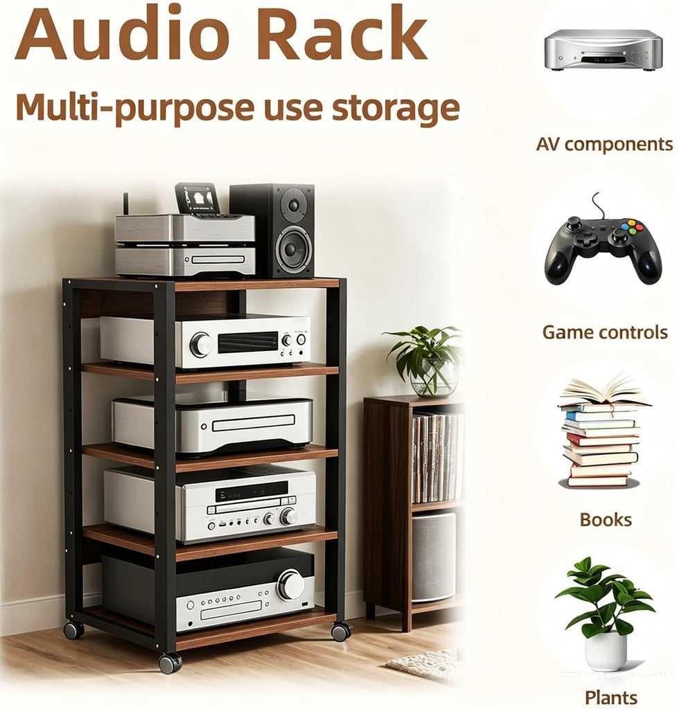 5 Tier AV Media Stand, Audio Rack Tower Stereo Components Cabinet