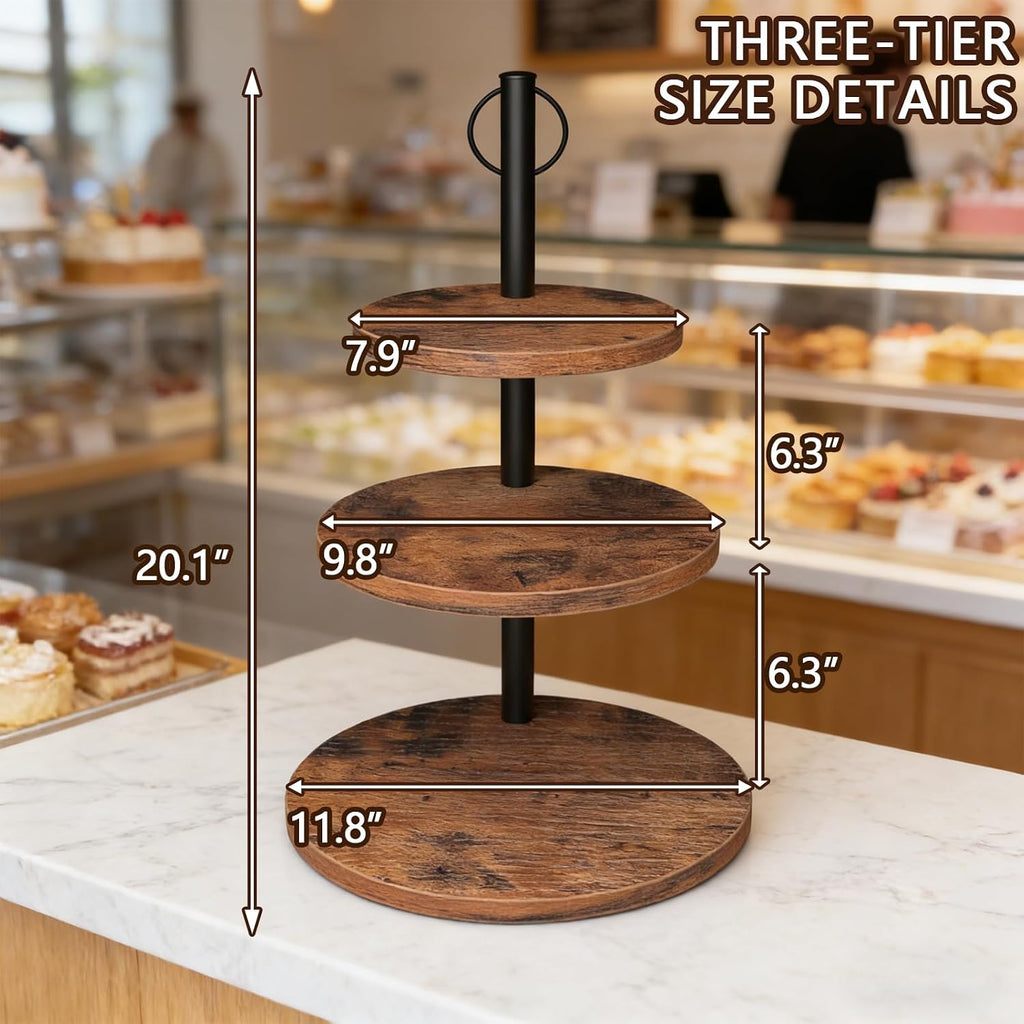 Cupcake Stand, 2 Pack Rustic Wood 3 Tier Cake Stand, Serving Tray - Set of 2