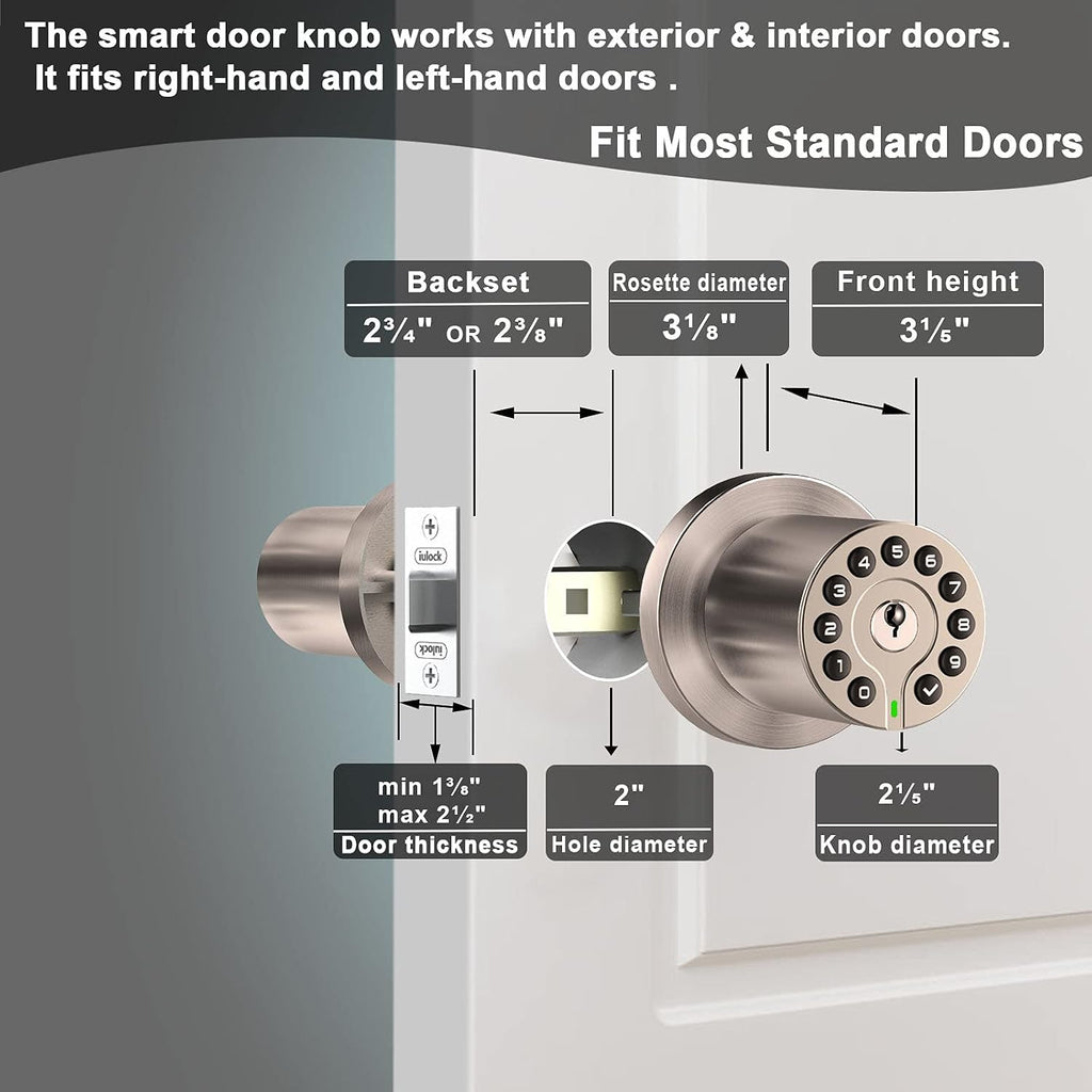 Waterproof Electronic Door Knob with Keypad and Key, Auto Lock, Satin Nickel, 50 Codes, Easy to use and install