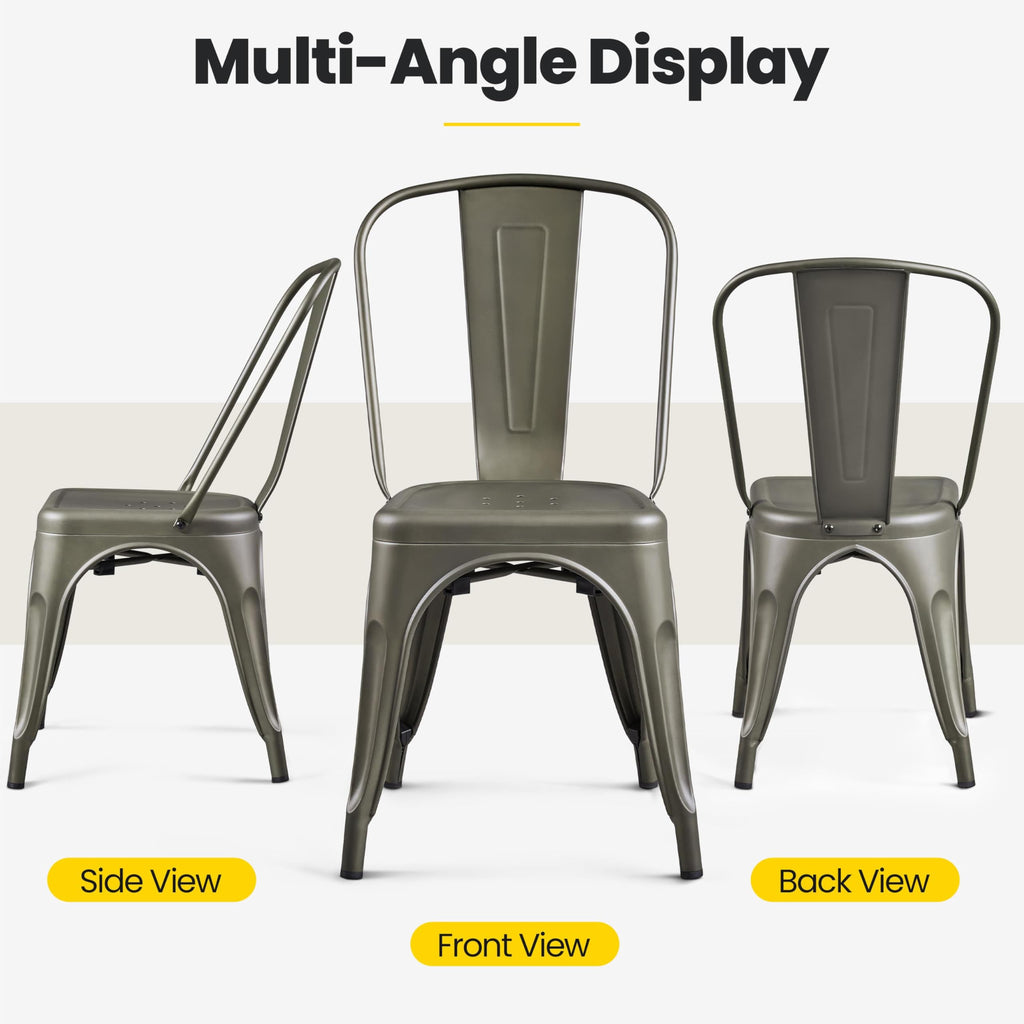 Metal Chairs Set of 4, Stackable Dining Chairs with Backs, Metal