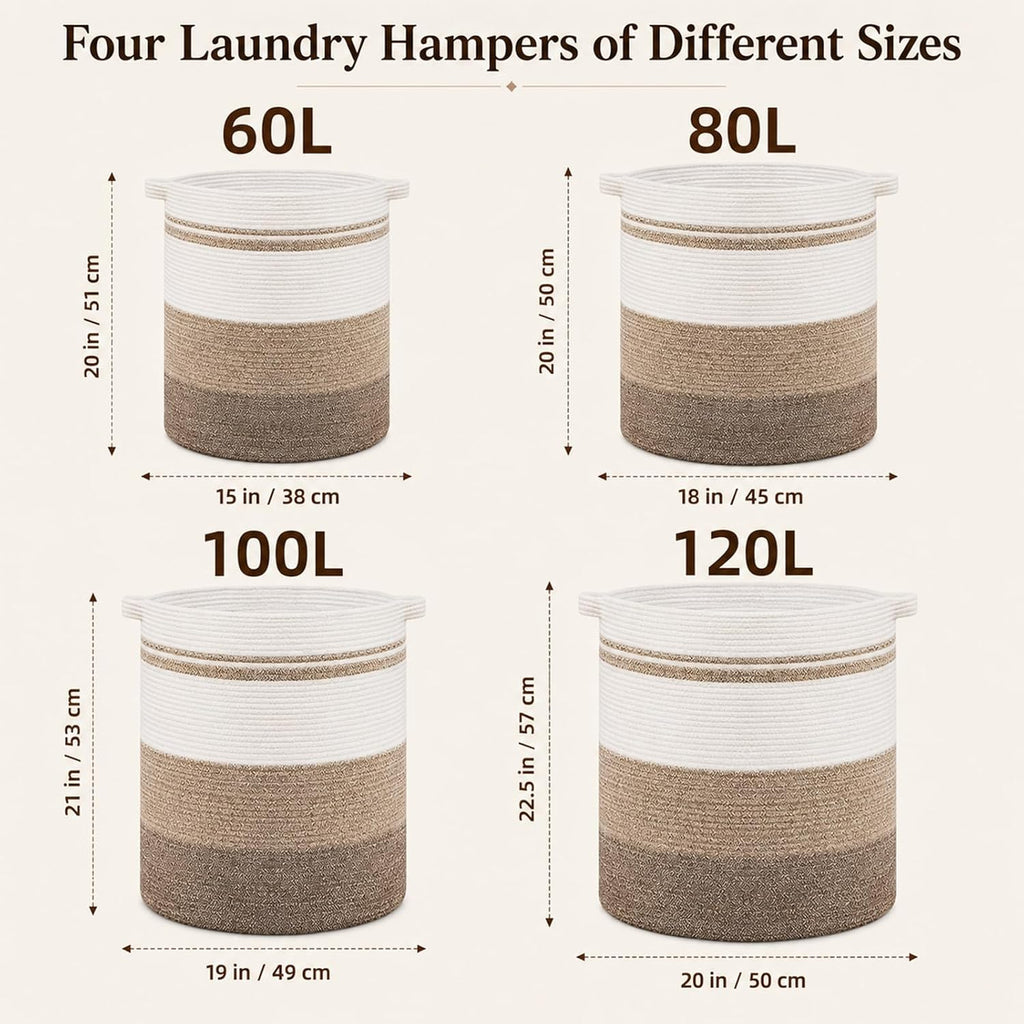 80L Laundry Hamper,Storage Basket with Handles,Decorative Basket ,Woven Storage Basket for Toys Bin,Pillows