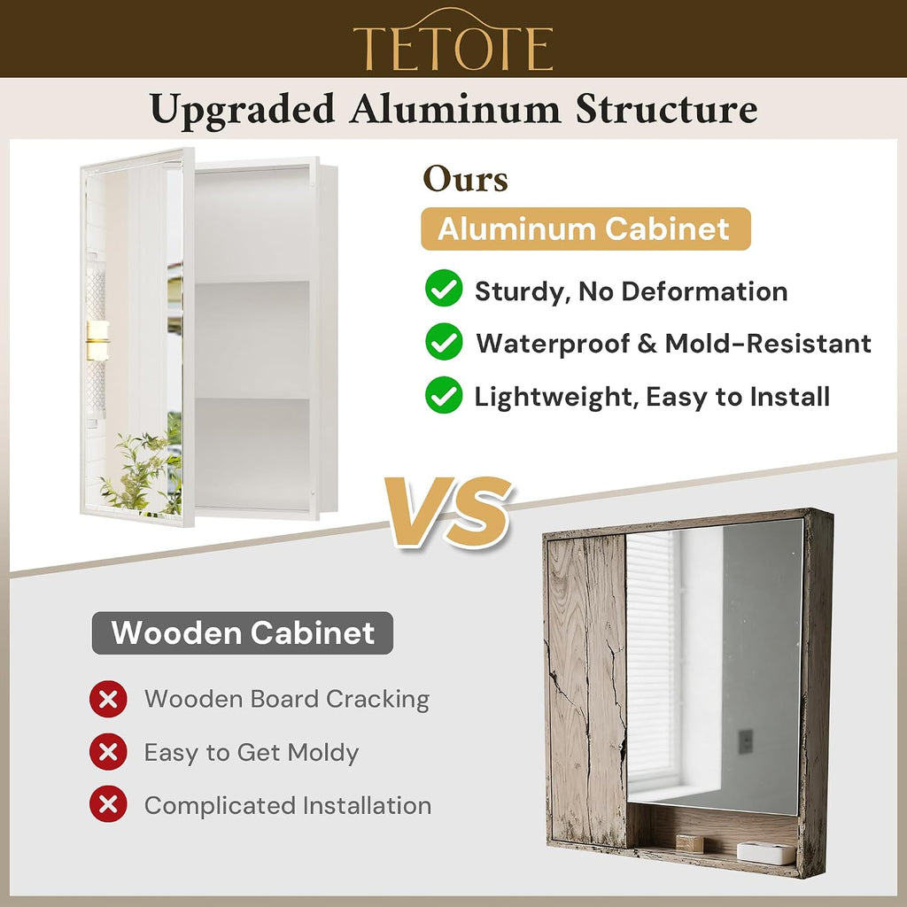 Medicine Cabinet 24" x 30" Bathroom Mirror with Storage White Medicine Cabinet with Mirror , Beveled Framed