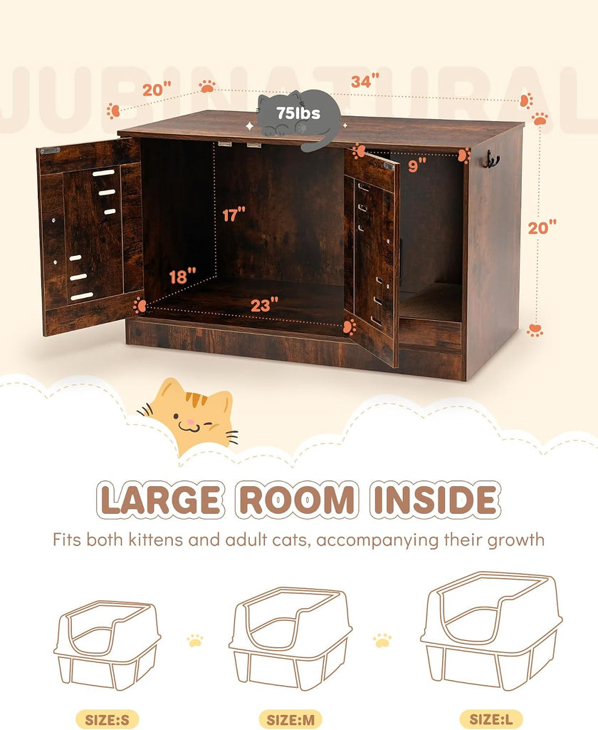 34-Inch Cat Litter Box Enclosure Furniture with Scratch Pad