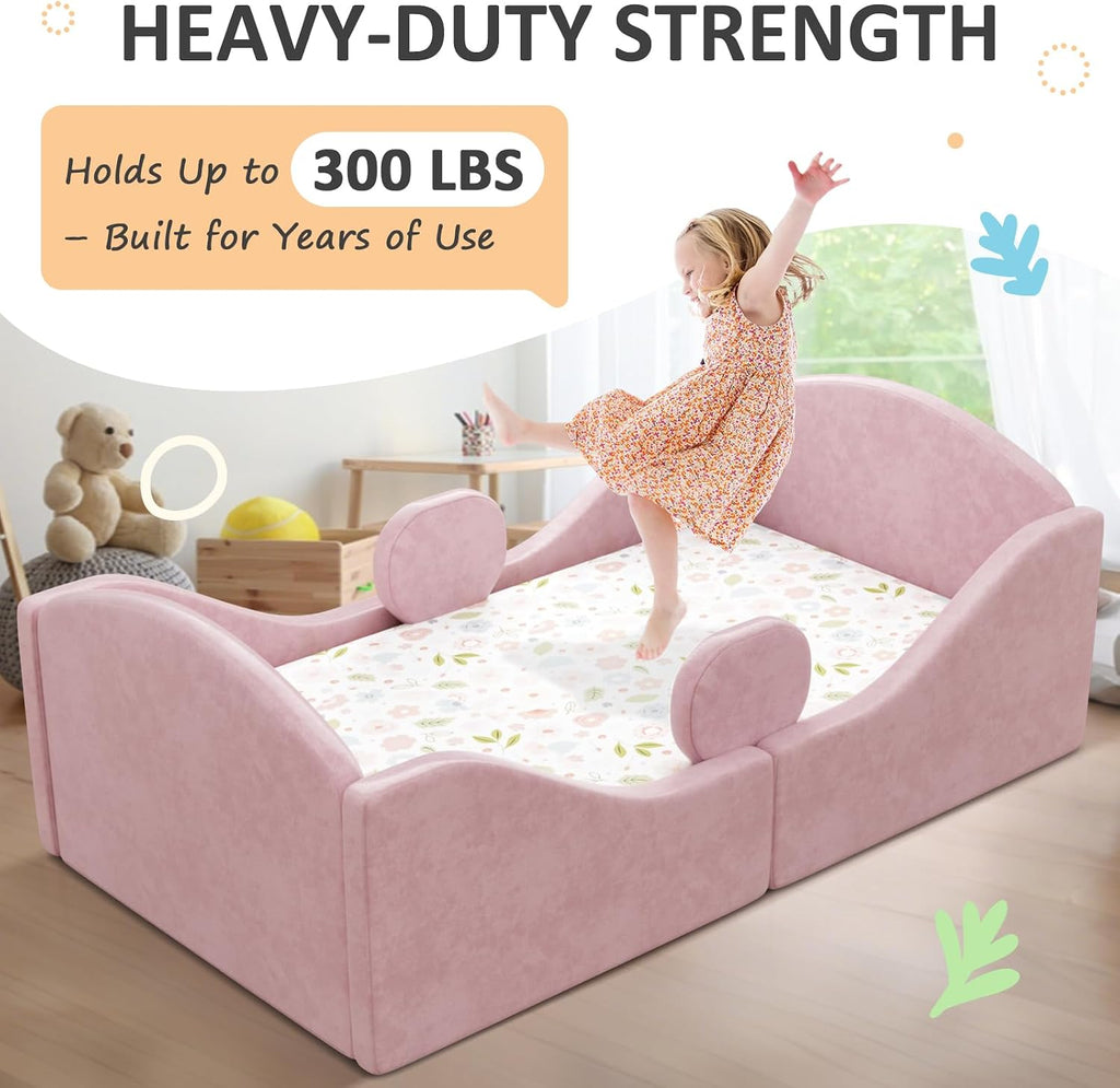 Toddler Bed, Toddler Floor Bed with Removable Safety Rails, Pink