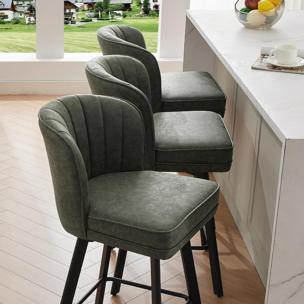 Swivel Counter Height Bar Stools Set of 2, 26'' Modern Barstools with Backs and Metal Legs, Upholstered Bar Chairs